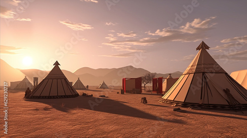 Create an animated video illustrating the different styles of Bedouin tents, reflecting regional variations and cultural nuances in their construction." Generative AI