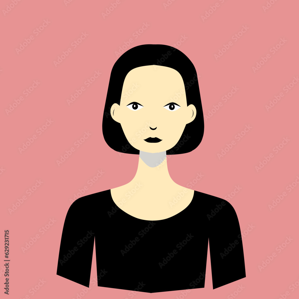 Short hair woman icon logo vector illustration in black shirt Short hair woman icon logo vector illustration in black shirt