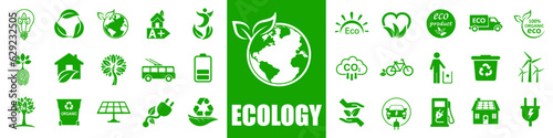Set ecology icons, eco planet green signs, nature eco symbol – stock vector