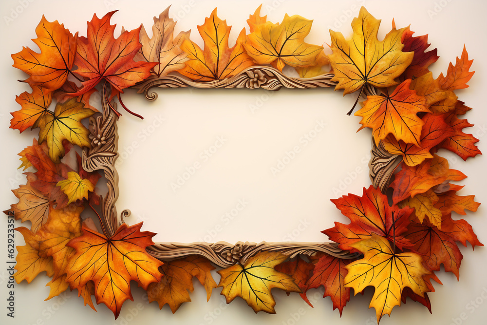 Autumn leaves frame with beige background Autumn leaves frame with beige background