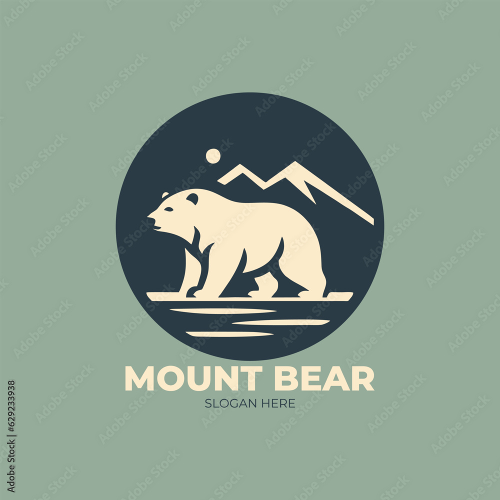Bear and mountains logo template. Animal and nature illustration Bear and mountains logo template. Animal and nature illustration