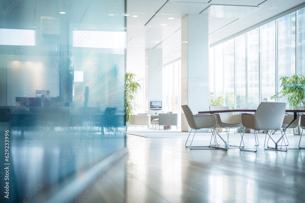 Fototapeta premium Blurred background of a calm office room with natural light
