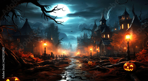 Spooky halloween night. Silent street of an ancient city -generative ai