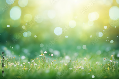 Lovely background of a green meadow in spring with a blurred out bokeh background