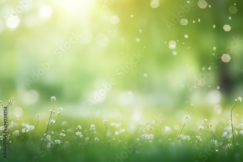 Lovely background of a green meadow in spring with a blurred out bokeh background
