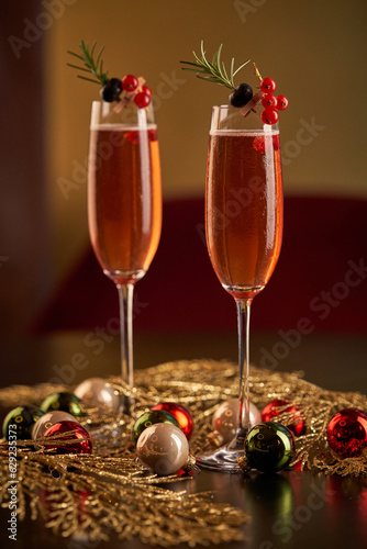 Champagne glasses during Christmas celebration