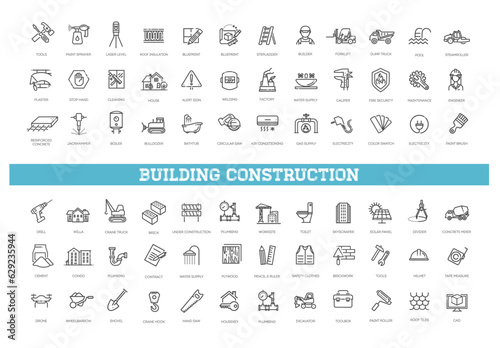 Outline web icons set - building, construction and home repair tools