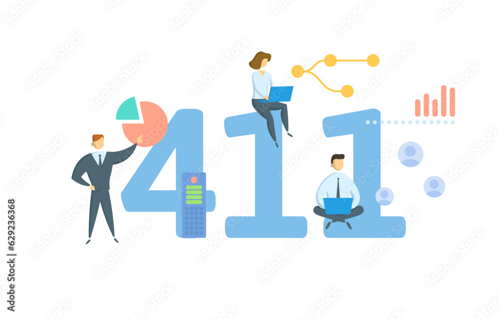 411. Concept with keyword, people and icons. Flat vector illustration. Isolated on white.