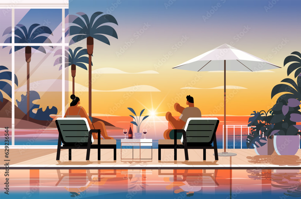Fototapeta premium people relaxing at tropical luxury resort hotel beach swimming pool and poolside seating area summer vacation concept