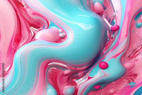 Art background acrylic floating liquid in turquoise pink colors