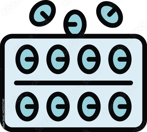 Pill blister icon outline vector. Tablet pack. Medicine capsule color flat