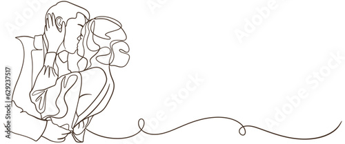Couple of lover kissing hand drawn line art Vector illustration