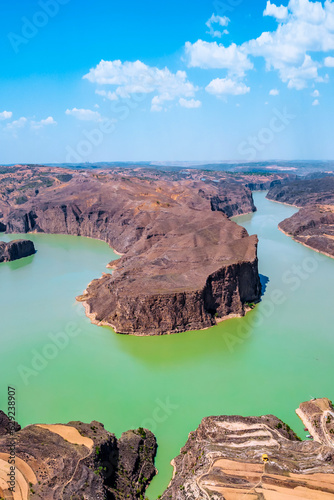 Aerial photo of the Yellow River Grand Canyon in Laoniuwan, Hohhot, Inner Mongolia, China