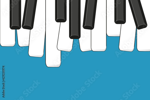 Scattered Realistic flat Piano Keys background with copy space on blue backdrop. Simple cartoon Piano key vector ilustration.