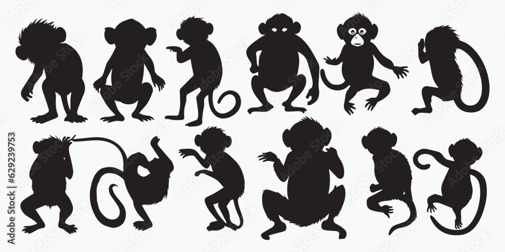 A set of silhouette monkey vector illustration