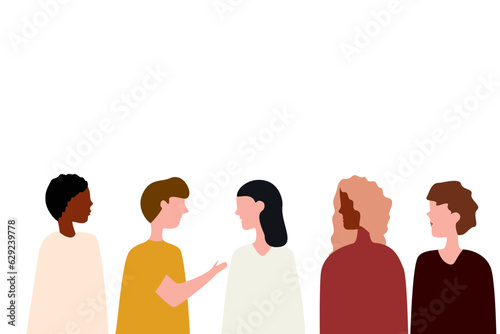 People characters talking. people talking to friends, colleagues men, women asking, answering questions. People chatting. Communication discusses social.