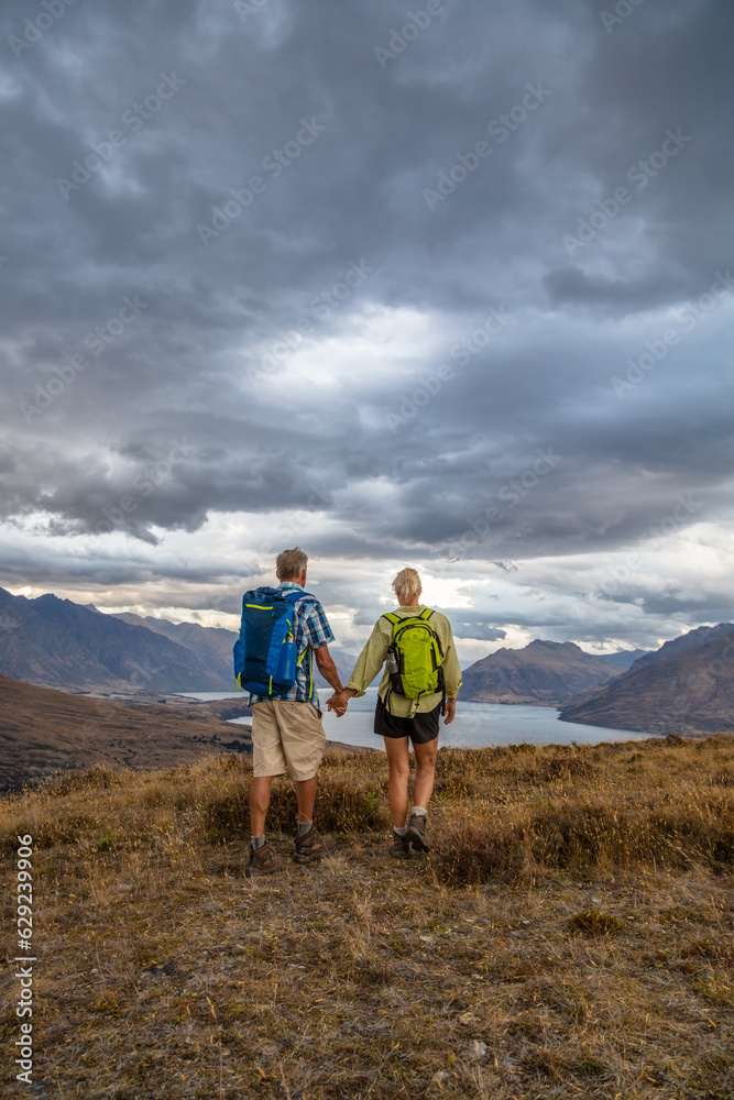 New Zealand scenic views travel mature couple