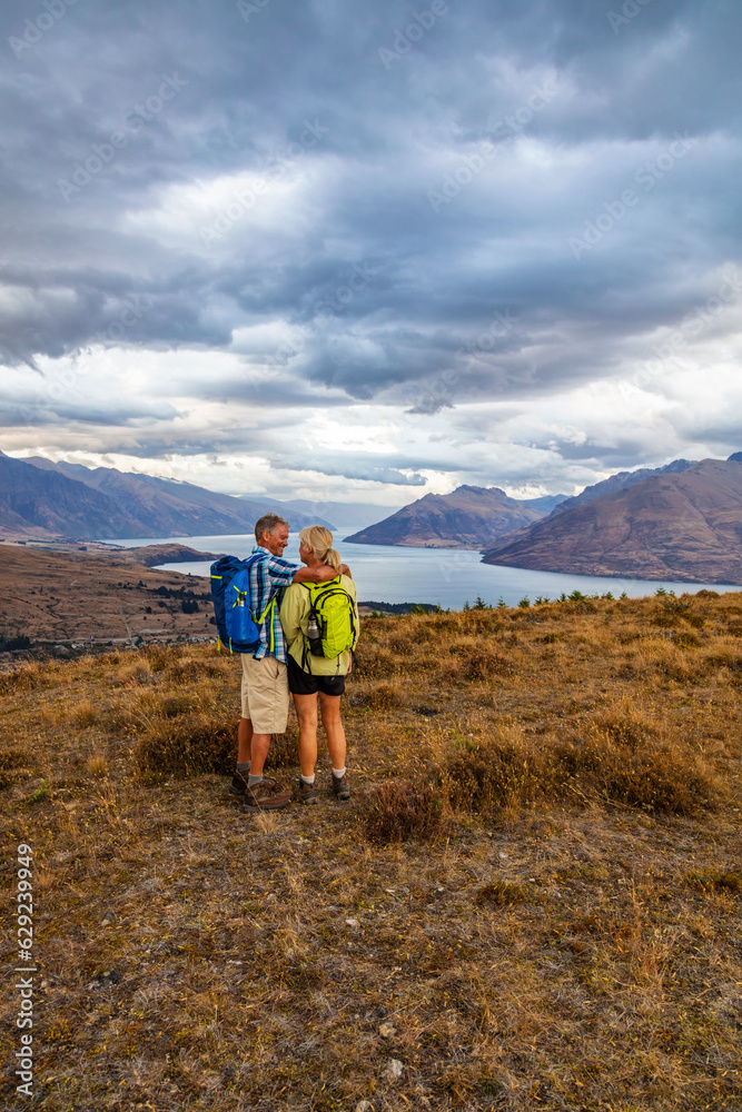 Senior couple on hiking vacation in New Zealand