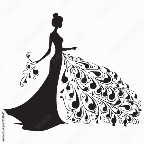 Silhouette Peacock girl vector illustration