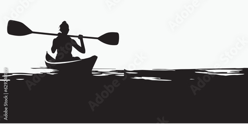 Fotografiet Silhouette kayaking in the river vector illustration