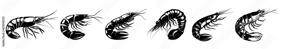Set of shrimp black silhouette vectors Set of shrimp black silhouette vectors