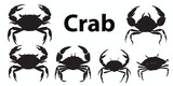 Set of silhouettes of Crab vector illustration