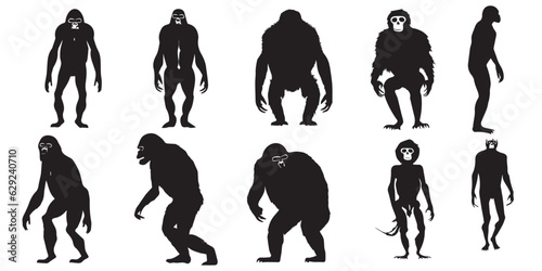 A set of silhouette Gorilla Vector illustration