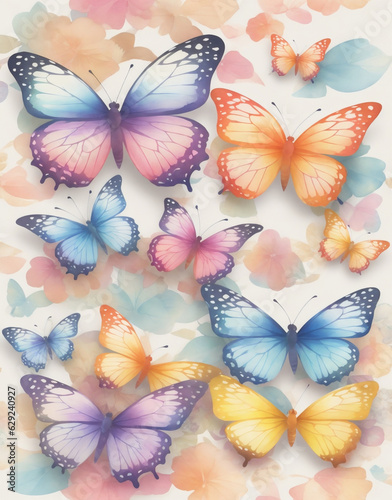 watercolor pastel Boho Butterfly Background