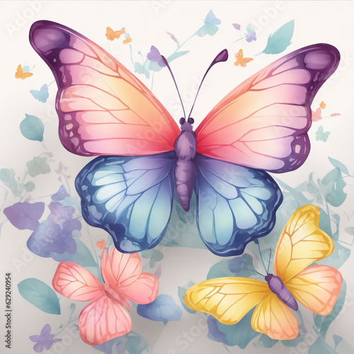 watercolor pastel Boho Butterfly Background
