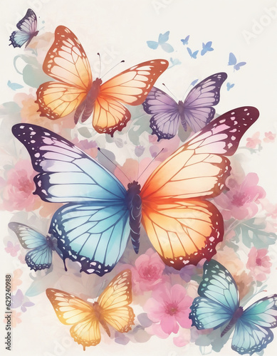watercolor pastel Boho Butterfly Background © Joanna Redesiuk