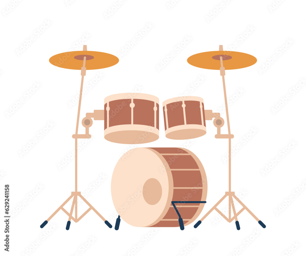 Drum Kit Isolated On White Background. Percussion Instrument, Consists Of Drums, Cymbals, And