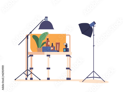 Photo Studio Interior, Equipped With Professional Lighting, Camera, Backdrops And Props, Providing Creative Environment