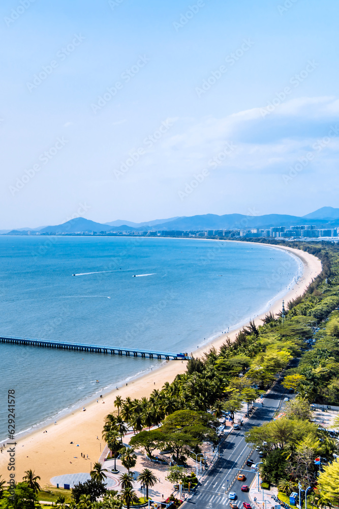 Aerial photo of the coastline of Yemeng Corridor in Sanya Bay, Hainan, China