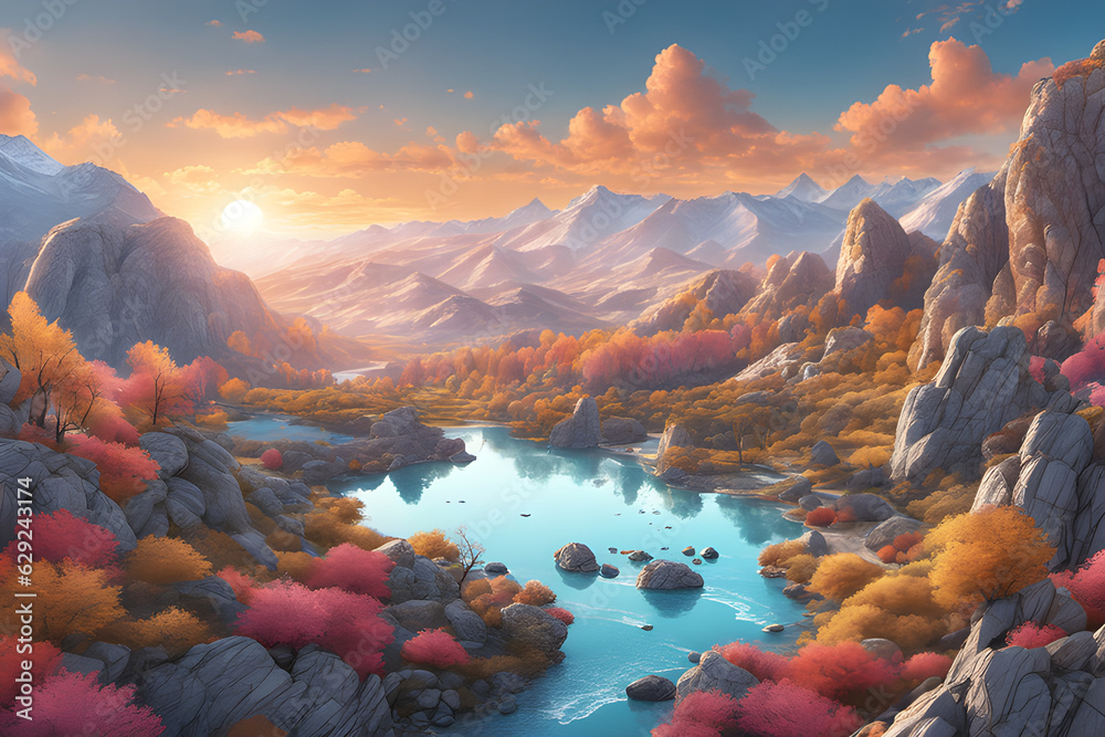 Obraz premium sunset over the lake