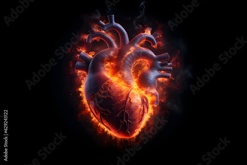 Red human heart with black background wallpaper, aesthetic heart fire wallpaper, burning heart