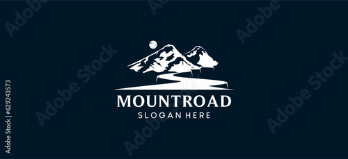 Winding road mountain logo design vector illustration