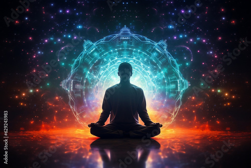 Inner Harmony: Serene Silhouette Meditating to Unveil Chakra's Spiritual Aura