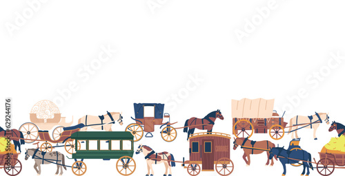 Seamless Pattern With Charming Horse-drawn Vehicles, Adding A Touch Of Vintage Elegance And Nostalgia