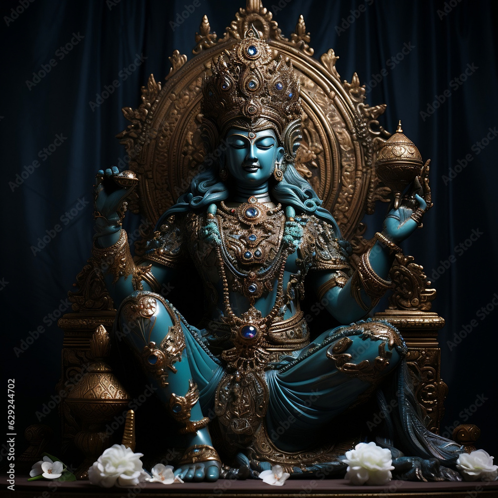 Jewel-Encrusted Splendor: Majestic Statue of a Hindu God
