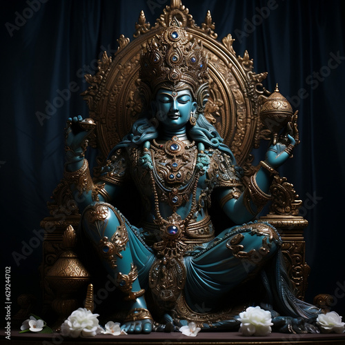 Jewel-Encrusted Splendor: Majestic Statue of a Hindu God