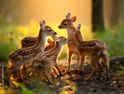 Several Baby Deer Playing Together in Nature © Nathan Hutchcraft