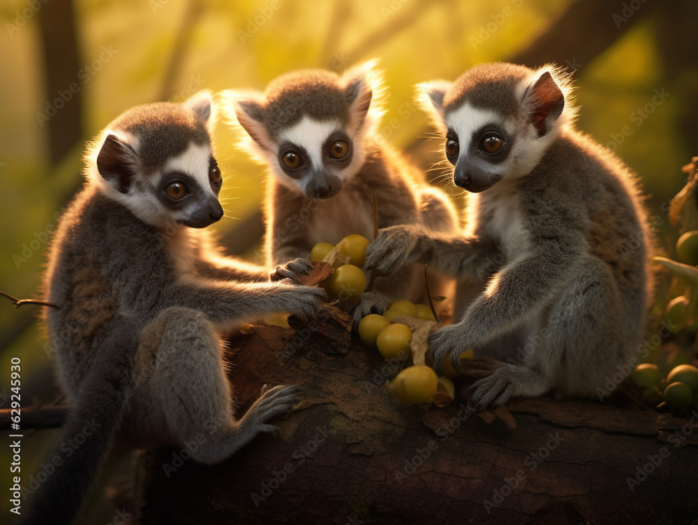 Obraz premium Several Baby Lemurs Playing Together in Nature