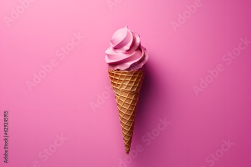 Pink ice cream on barbie pink background, barbiecore style
