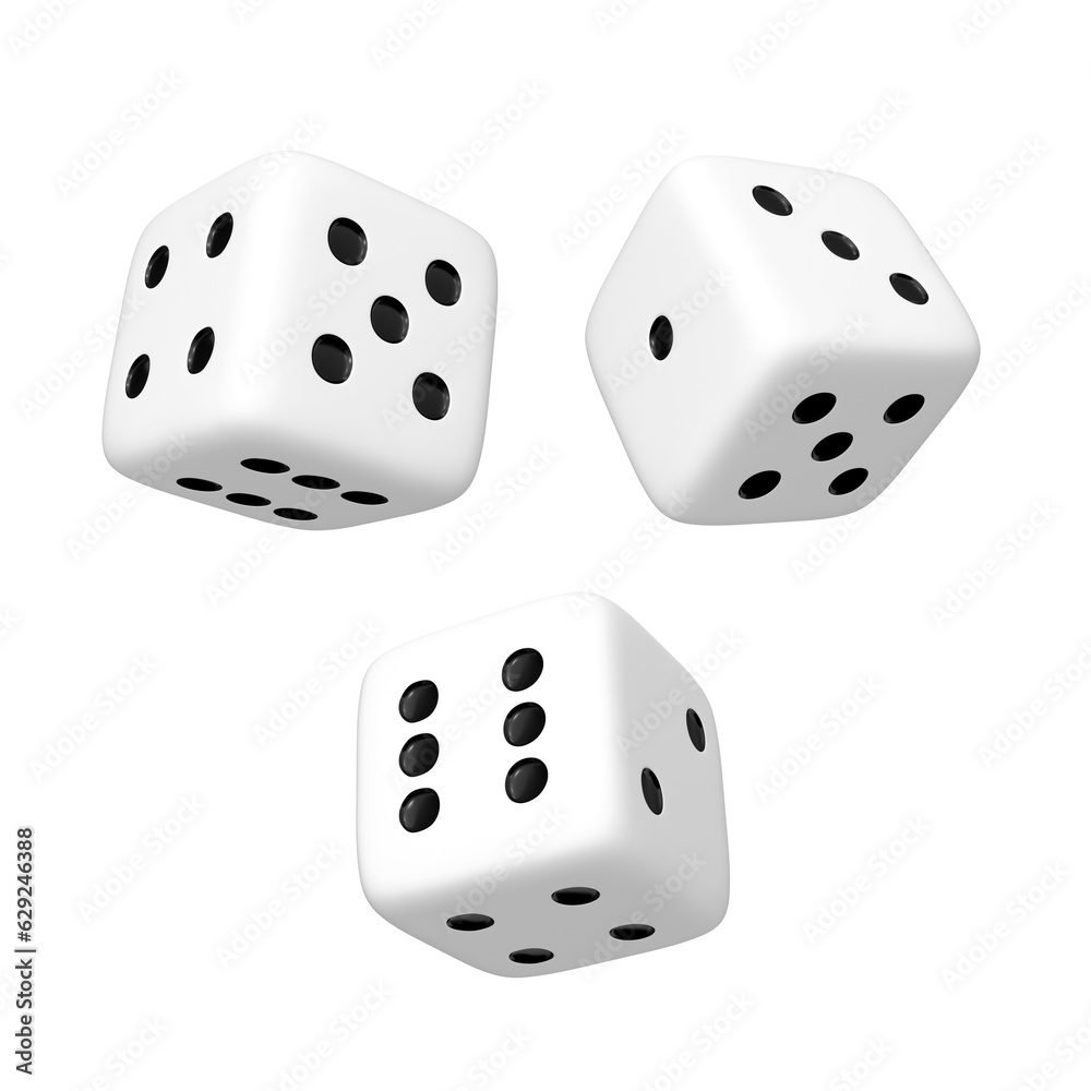 3D Rendering Three White Dices Isolated On Transparent Background, PNG File Add 3D Rendering Three White Dices Isolated On Transparent Background, PNG File Add