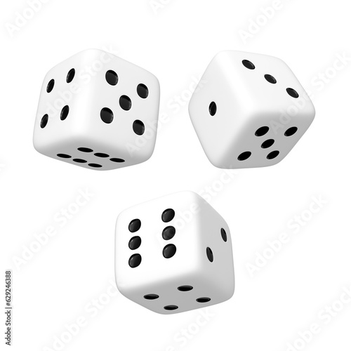 3D Rendering Three White Dices Isolated On Transparent Background  PNG File Add