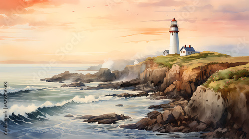 watercolor coastal landscape Generative AI