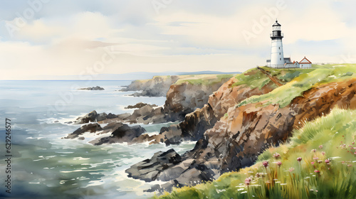 watercolor coastal landscape Generative AI