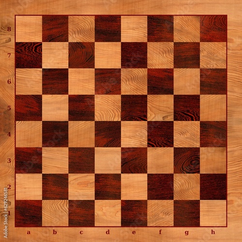 Illustration of a classic wood checkers board featuring a flat game surface