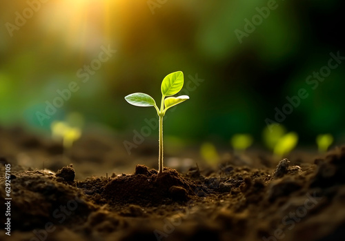 young sprout growing in the soil, generative AI
