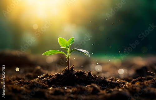 young sprout growing in the soil, generative AI photo